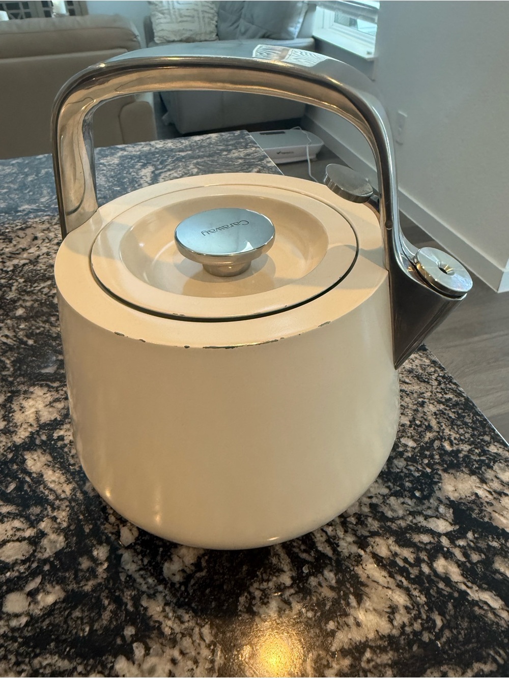Caraway Cream  Whistling Tea Kettle with Polished Handle